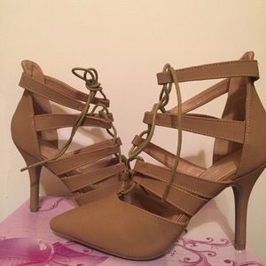 Nude suede heels
